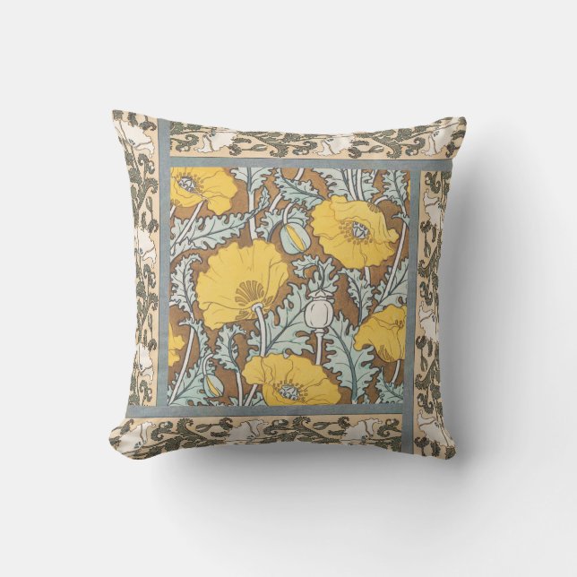 Coussin illustration d'art pavot fleur jaune (Recto)