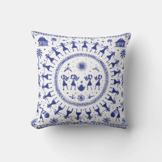 Coussin Illustration d'art tribal indien Warli