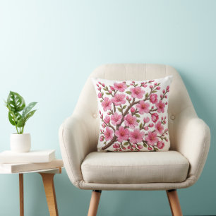 Coussin Illustration de branche de sakura brodée en faux 3