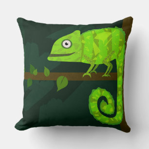 Coussin Illustration de caméléon vert mignon Reptile tropi