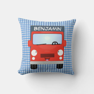 Coussin Illustration de camion de dessin animé kawaii roug