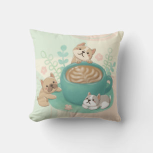 Coussin Illustration de chiens et de cafés mignons