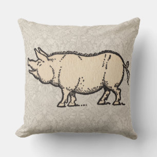 Coussin Illustration de cochon antique mignon vintage