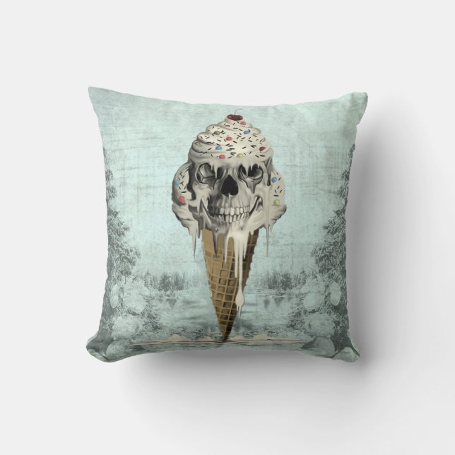 Coussin Illustration de cornet de crème glacée de crâne (Recto)