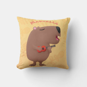 Coussin Illustration de dessin animé de capybara ukulele