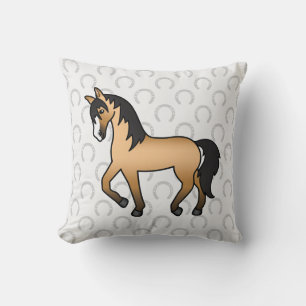 Coussin Illustration de dessin animé de cheval buckskin au