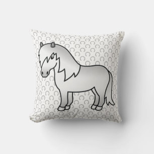 Coussin Illustration de dessin animé de poney Shetland gri