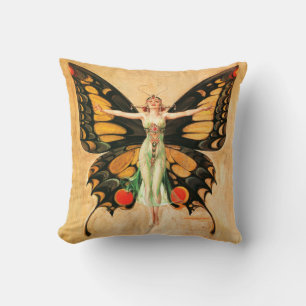 Coussin Illustration de femme de Leyendecker papillon Flap