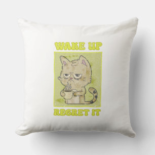 Coussin Illustration de Grumpy Cat Vintage Réveillez-vous,