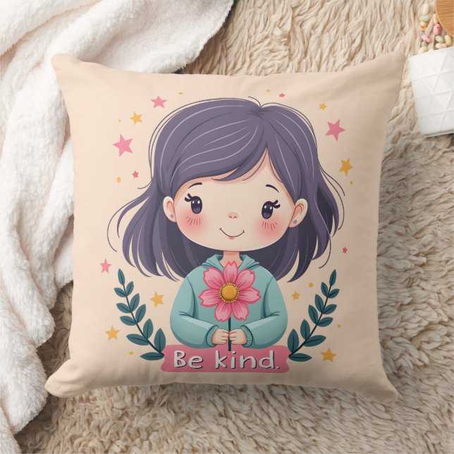 Coussin Illustration de Kawaii "Be Kind" - Art Intéressant (Couverture)