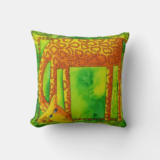 Coussin Illustration de la girafe à aquarelle (Recto)