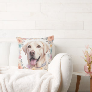Coussin Illustration de Labrador Retriever Florale Fantais