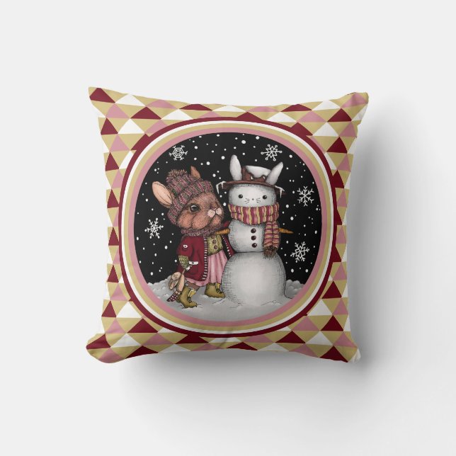 Coussin Illustration de lapin lapin neigeux rose pâle de N (Recto)