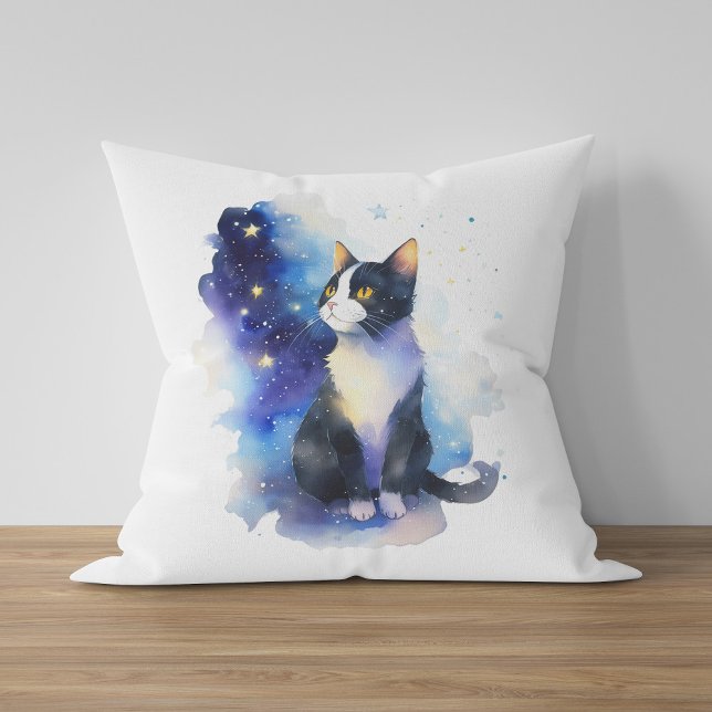 Coussin Illustration de l'aquarelle de chat Tuxedo adorabl (Créateur téléchargé)