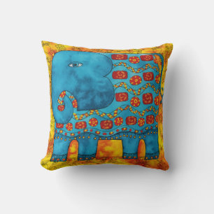 Coussin Illustration de l'aquarelle de l'éléphant à motifs