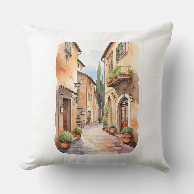 Coussin Illustration de l'aquarelle de rue toscane (Recto)