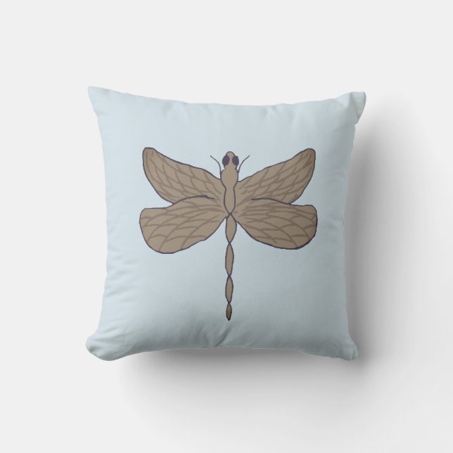 Coussin Illustration de libellule bleu et beige (Recto)