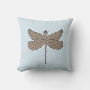Coussin Illustration de libellule bleu et bronze