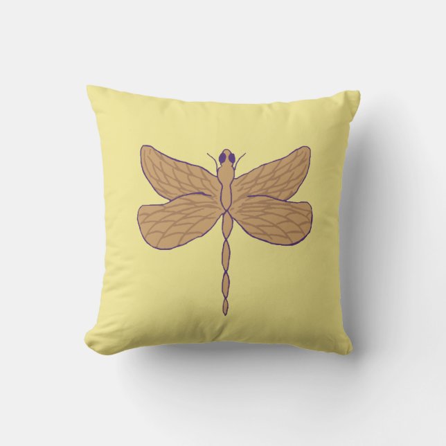Coussin Illustration de libellule jaune et beige (Recto)