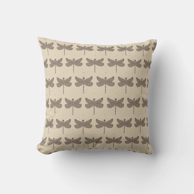 Coussin Illustration de libellule motif violet et beige (Recto)