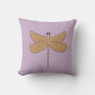 Coussin Illustration de libellule violet et beige