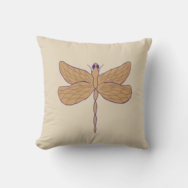 Coussin Illustration de libellule violet et beige (Recto)