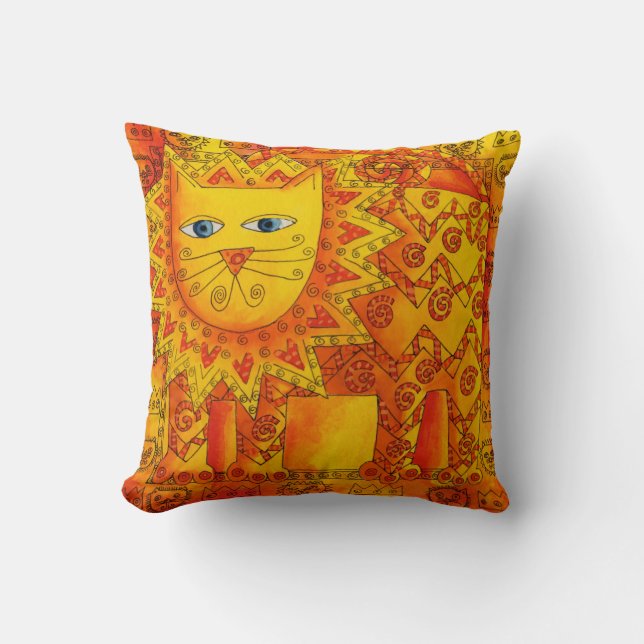 Coussin Illustration de lion à l'aquarelle à motifs (Recto)