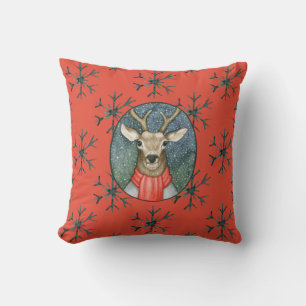 Coussin Illustration de Noël Deer Woodland