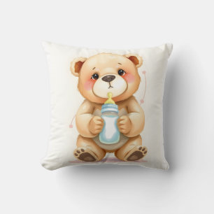 Coussin Illustration de nounours bébé à l'aquarelle mignon