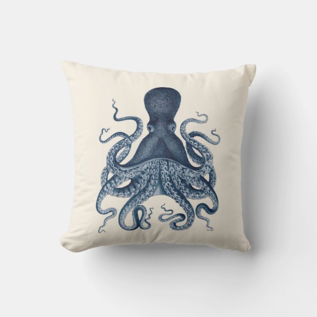Coussin Illustration de poulpe de bleu marine sur la crème (Recto)