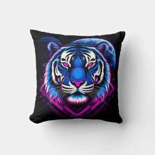 Coussin Illustration de tigre néon avec des formes géométr