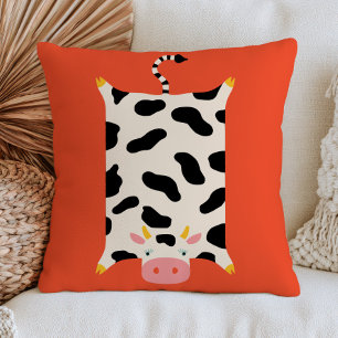 Coussin Illustration de vache mignonne sur orange brûlé fa