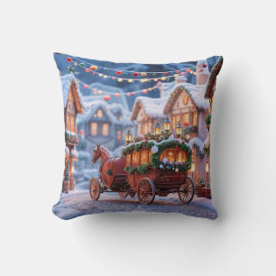 Coussin illustration de village de Noël