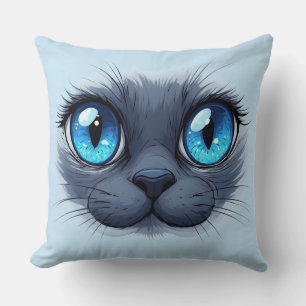 Coussin Illustration de visage de chat aux yeux bleus