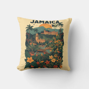 Coussin Illustration de voyage à la Jamaïque de style vint