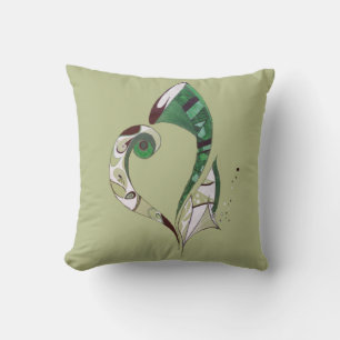 Coussin Illustration d'encre abstraite verte dessinée à la
