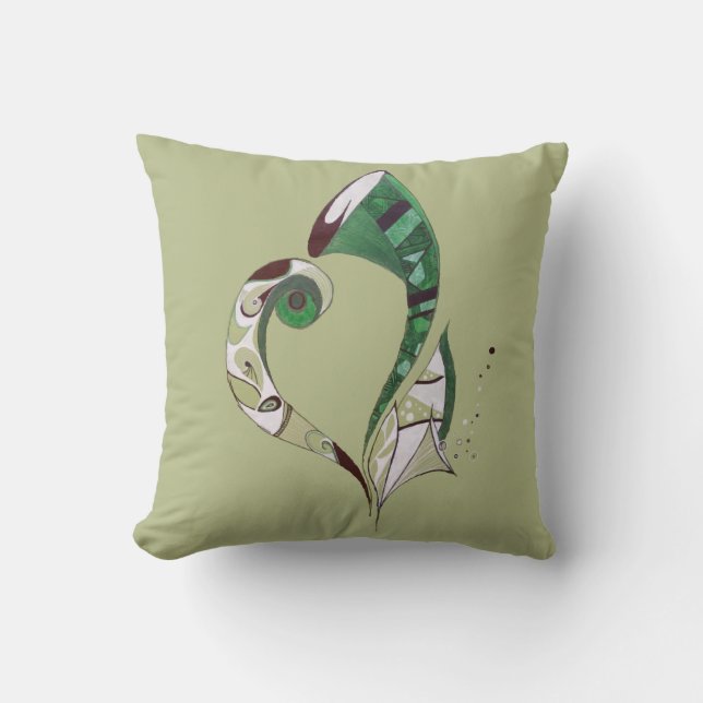 Coussin Illustration d'encre abstraite verte dessinée à la (Recto)