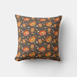 Coussin Illustration d'Halloween avec citrouille et bonbon