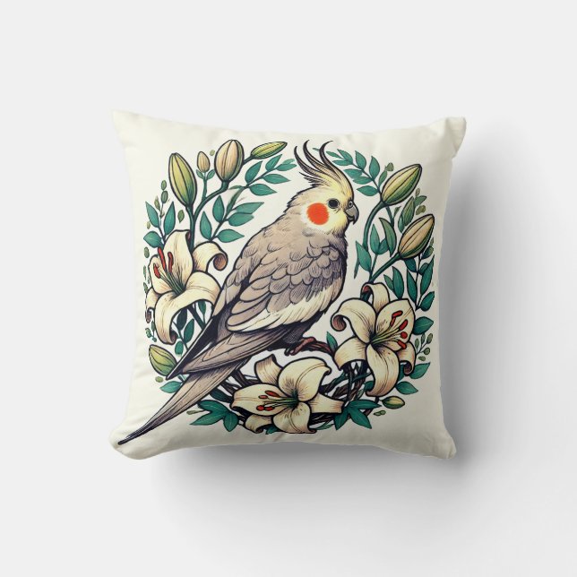 Coussin Illustration d'oiseaux de Cockatiel (Recto)