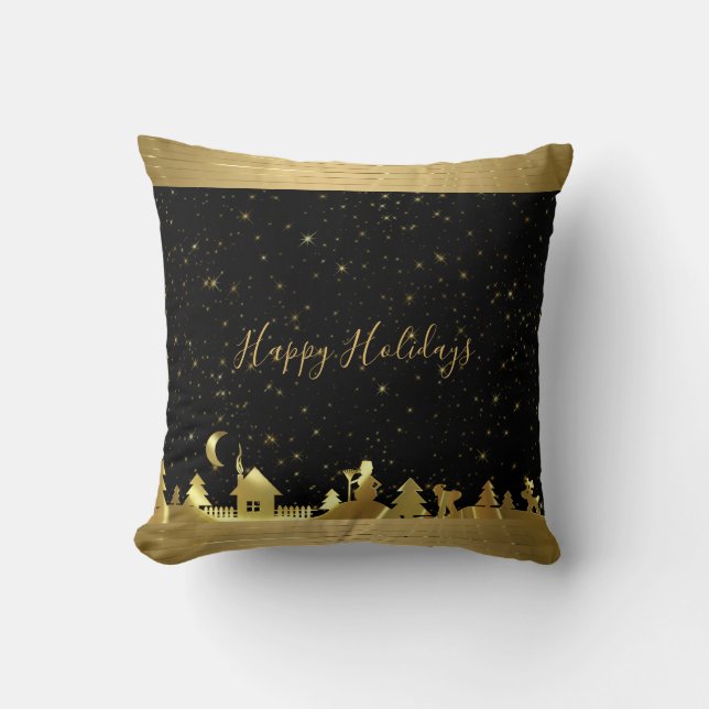 Coussin Illustration d'or du village (Recto)