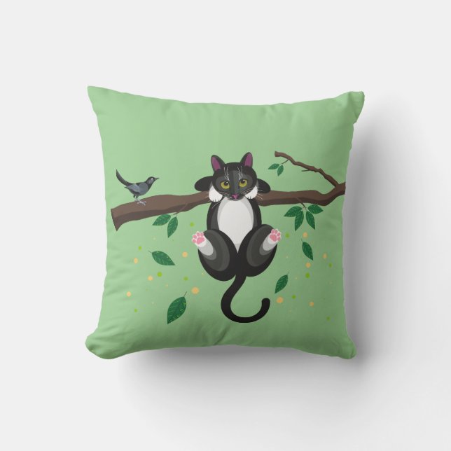 Coussin Illustration du chat noir et blanc en haut de l'ar (Recto)