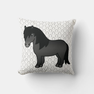 Coussin Illustration du dessin animé Black Shetland Pony C