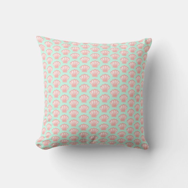 Coussin Illustration du Motif de coquillages rose mou (Recto)