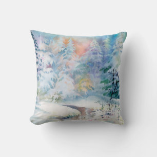 Coussin Illustration du paysage d'hiver de l'aquarelle