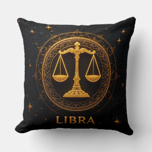 Coussin Illustration du signe du zodiaque Balance dorée