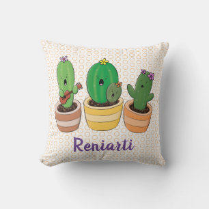Coussin Illustration du trio de cactus à chant mignon
