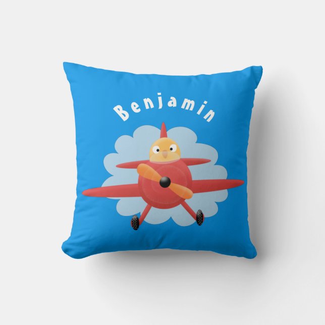 Coussin Illustration d'un avion rouge volant mignon (Recto)