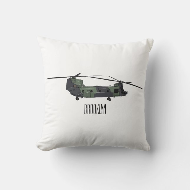 Coussin Illustration d'un hélicoptère de l'armée de Chinoo (Recto)