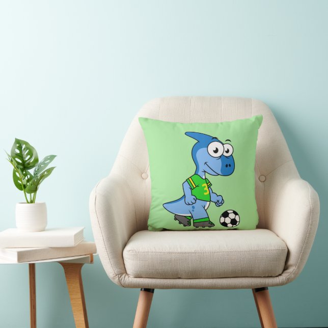 Coussin Illustration D'Un Parasaurolophus Jouant Au Footba (Chaise)