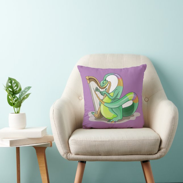 Coussin Illustration D'Un Plateosaure Jouant De La Harpe. (Chaise)